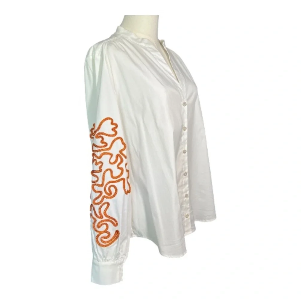 EUC Chico’s embroidered poplin blouse balloon sleeve | size 14 - Picture 4 of 10